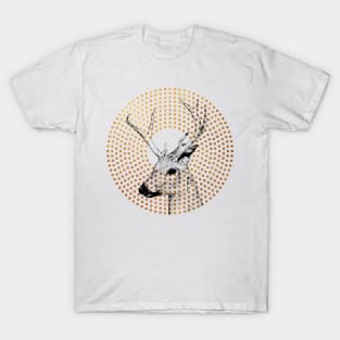 Deer Head Antlers Retro Gold Dots T-Shirt